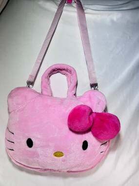 Pink Hello Kitty purse soft with shoulder strap 12” tiny stain see photos
